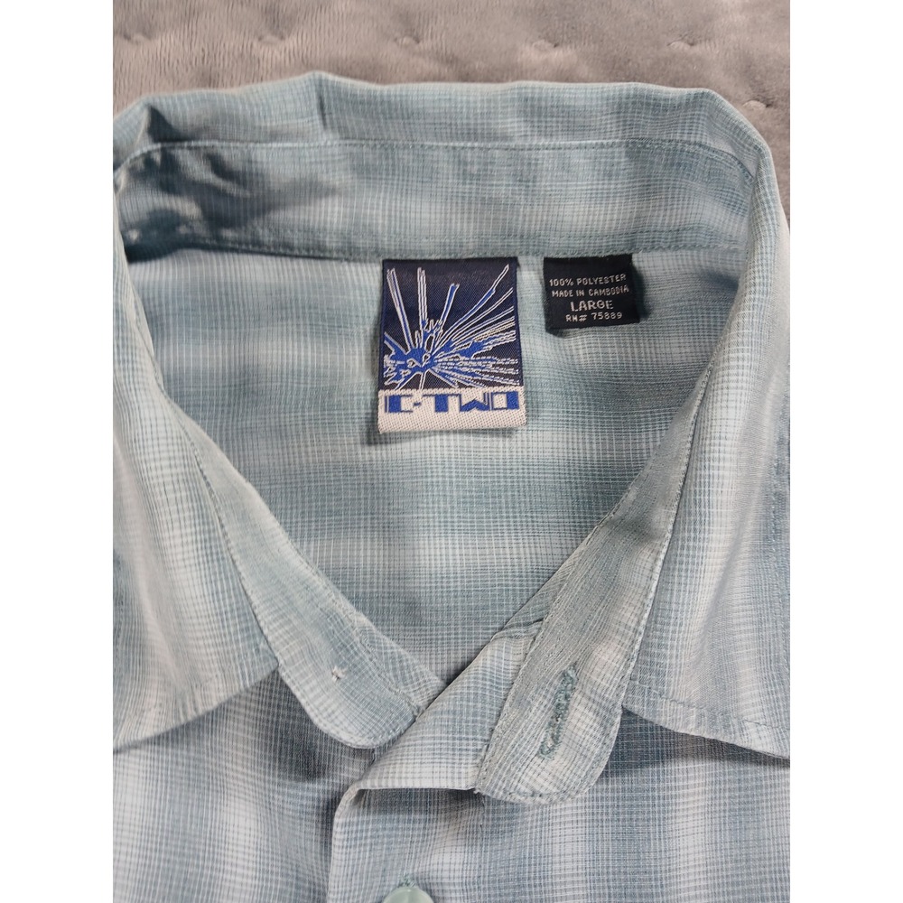 E-Two Mens Light Blue Plaid Short Sleeve Button Down Shirt Large Casual Textured - Picture 2 of 5
